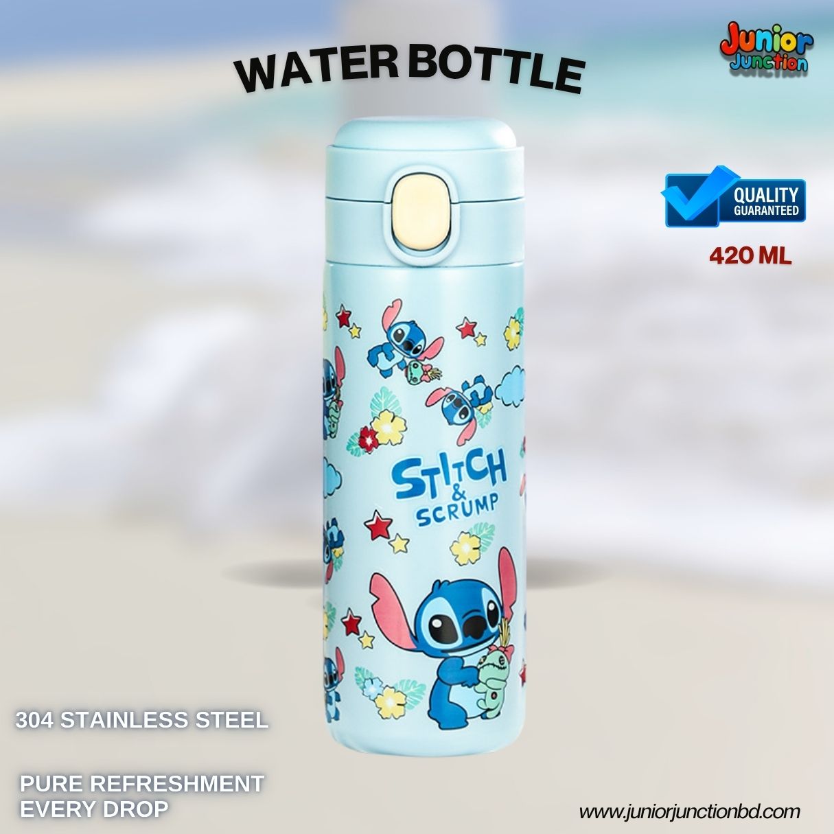 🚀💙 "Stitch & Scrump Island Fun" Premium Kids Insulated Stainless Steel Water Bottle (Ocean Breeze Edition) 🥤