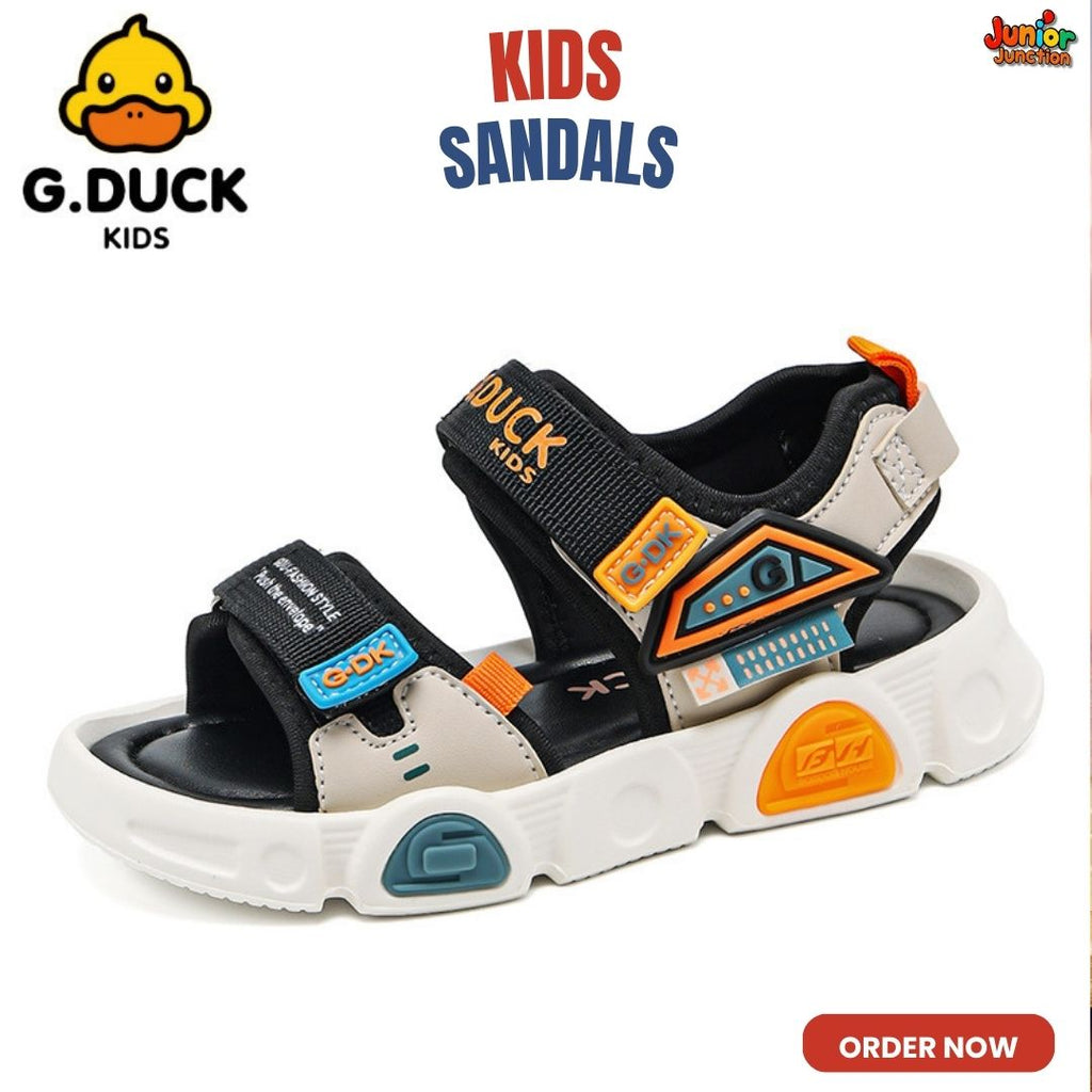 🚀 G.Duck Kids Urban Explorer Sandals – Stealth Black, Off-White & Solar Orange