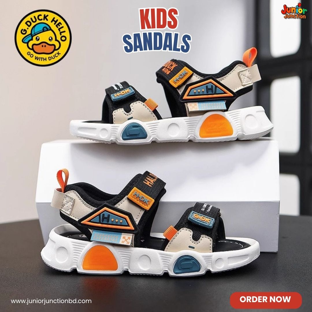 🚀 G.Duck Kids Urban Explorer Sandals – Stealth Black, Off-White & Solar Orange