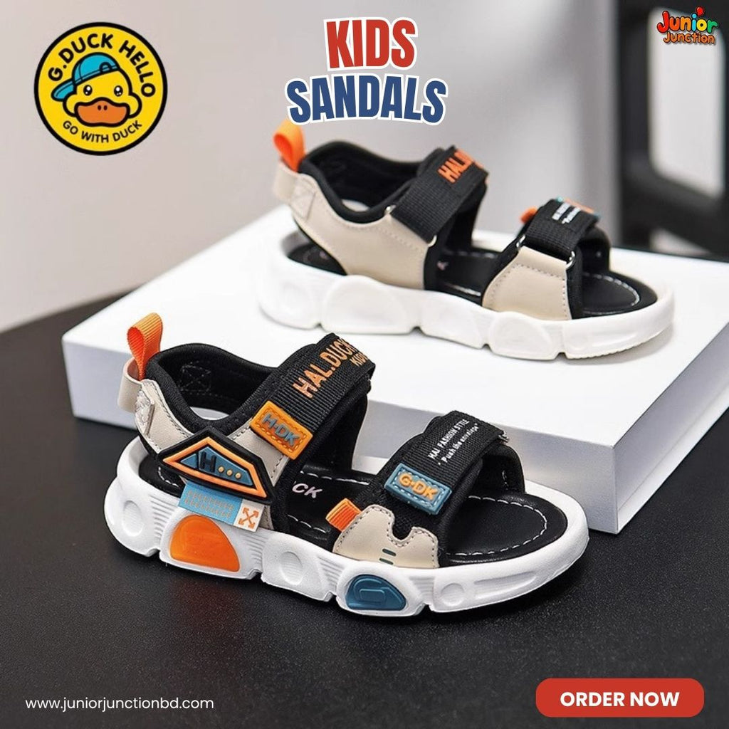 🚀 G.Duck Kids Urban Explorer Sandals – Stealth Black, Off-White & Solar Orange
