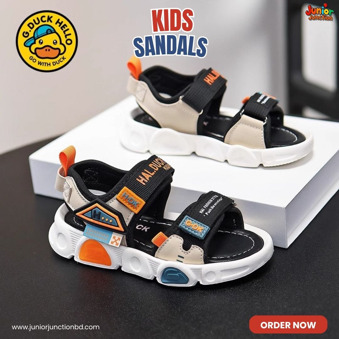 🚀 G.Duck Kids Urban Explorer Sandals – Stealth Black, Off-White & Solar Orange