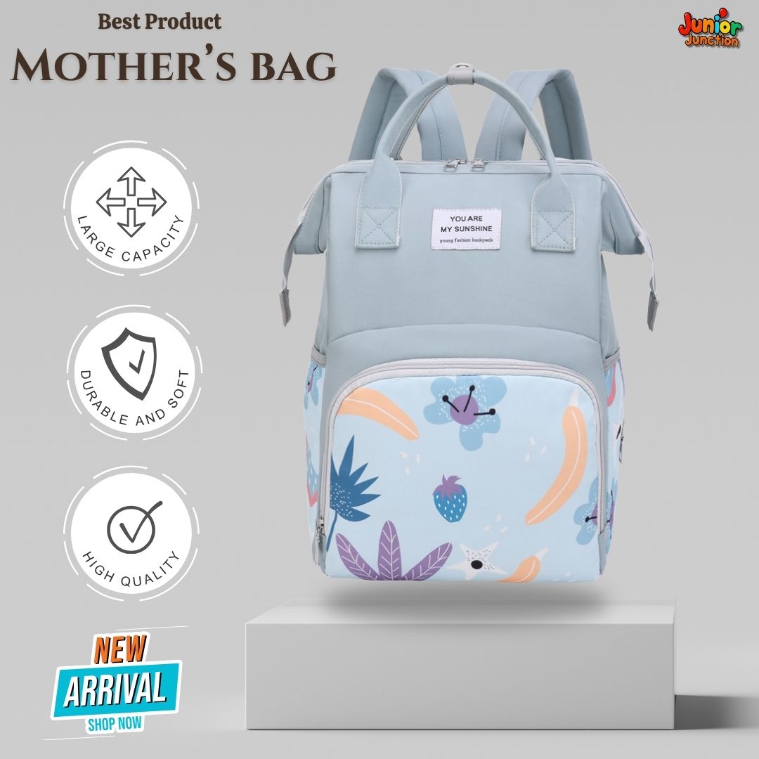 🎒 Multi-Function Mother’s Bag – Pastel Sage & Tropical Fruits Design
