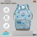 🎒 Multi-Function Mother’s Bag – Sky Blue & Royal Crown Print