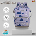 🎒 Multi-Function Mother’s Bag – Pastel Purple & Royal Crown Print