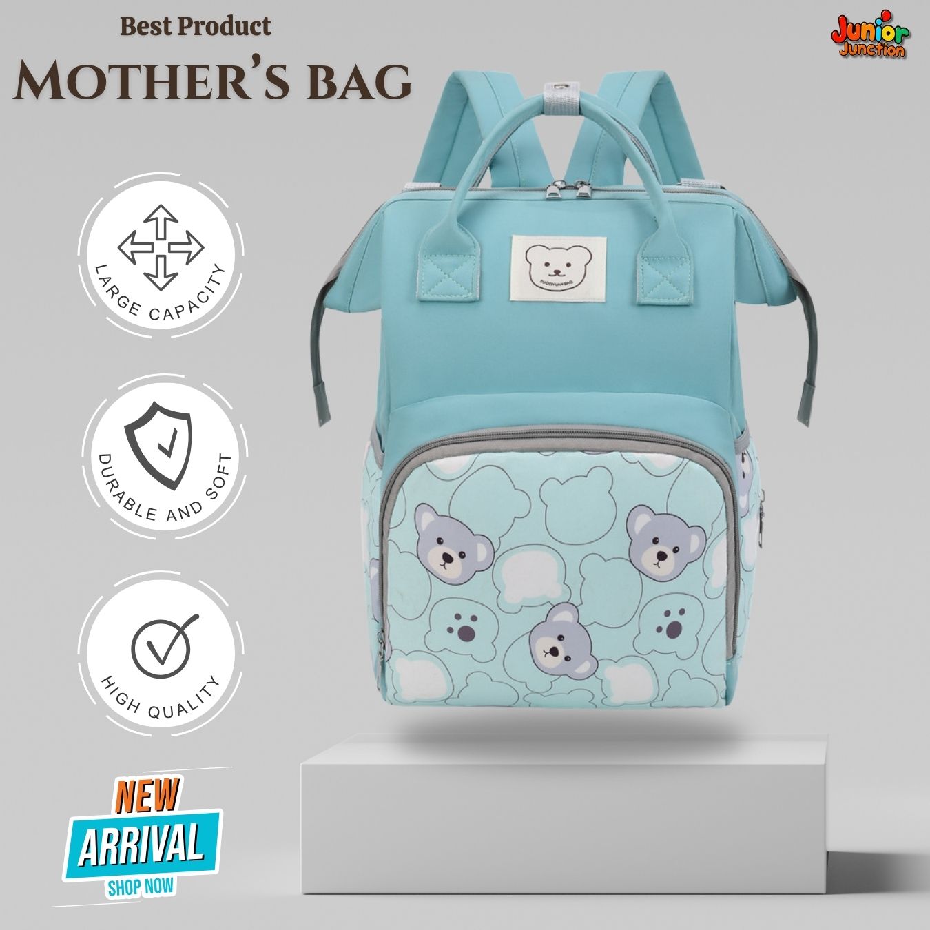 🐻 Minty Teddy Multi-Function Mother’s Bag – Pastel Seafoam (40cm)