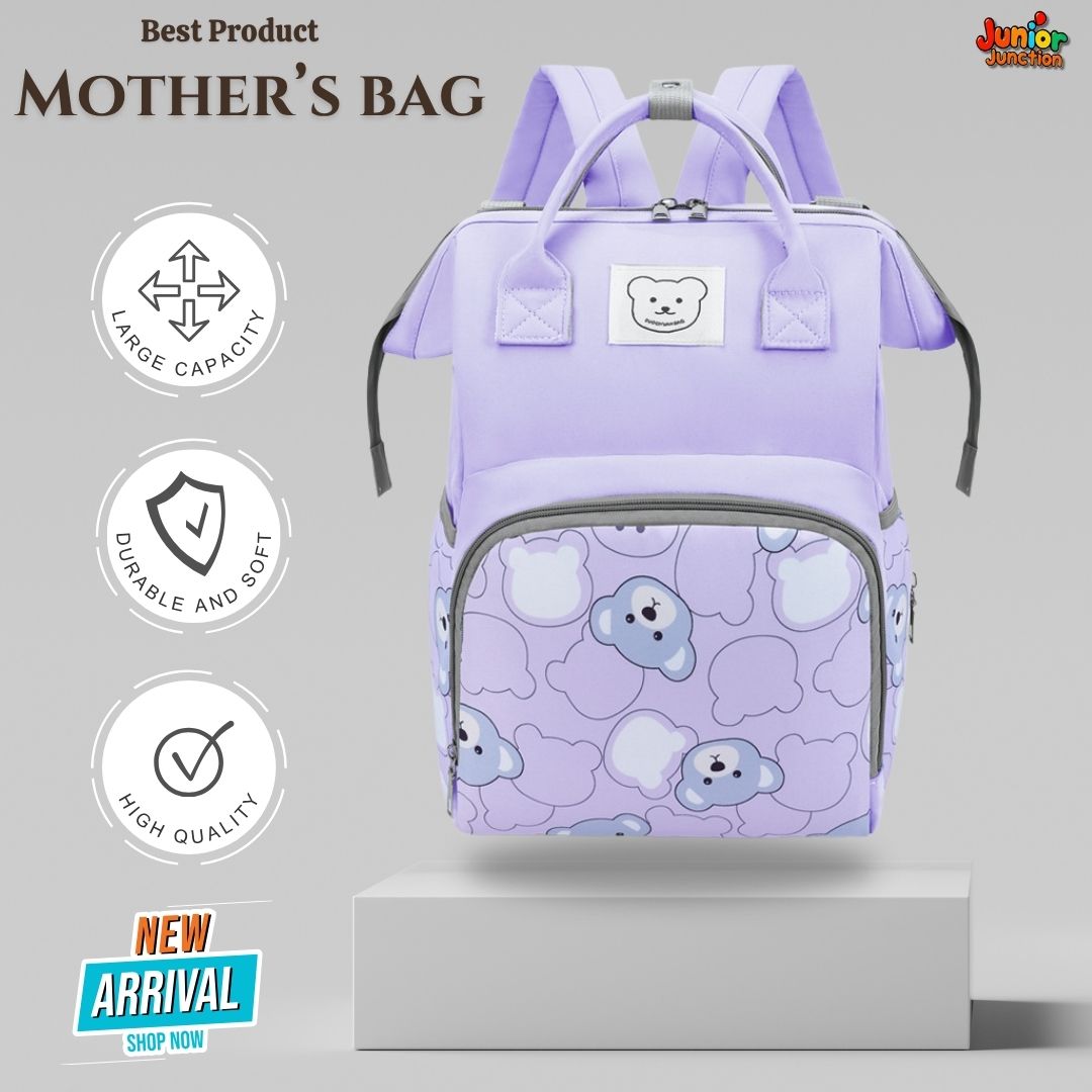 🐻 Lavender Teddy Multi-Function Mother’s Bag – Pastel Lilac (40cm)