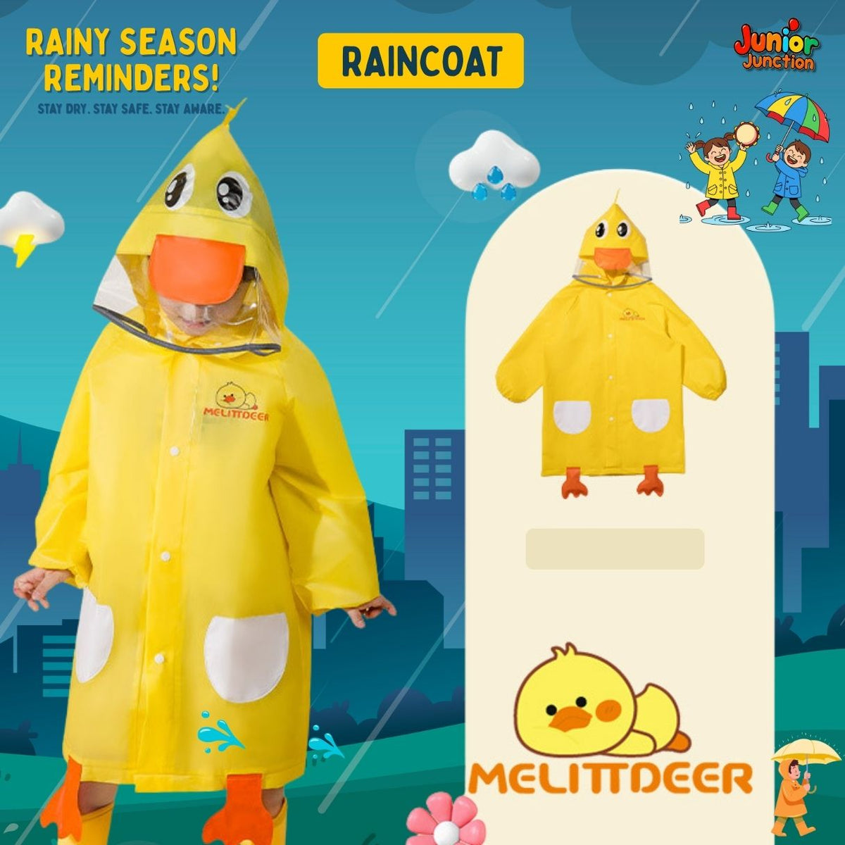 Playful Yellow Duck Kids Raincoat