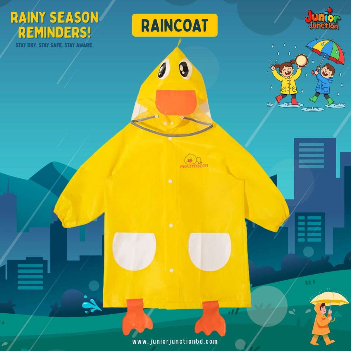 Playful Yellow Duck Kids Raincoat