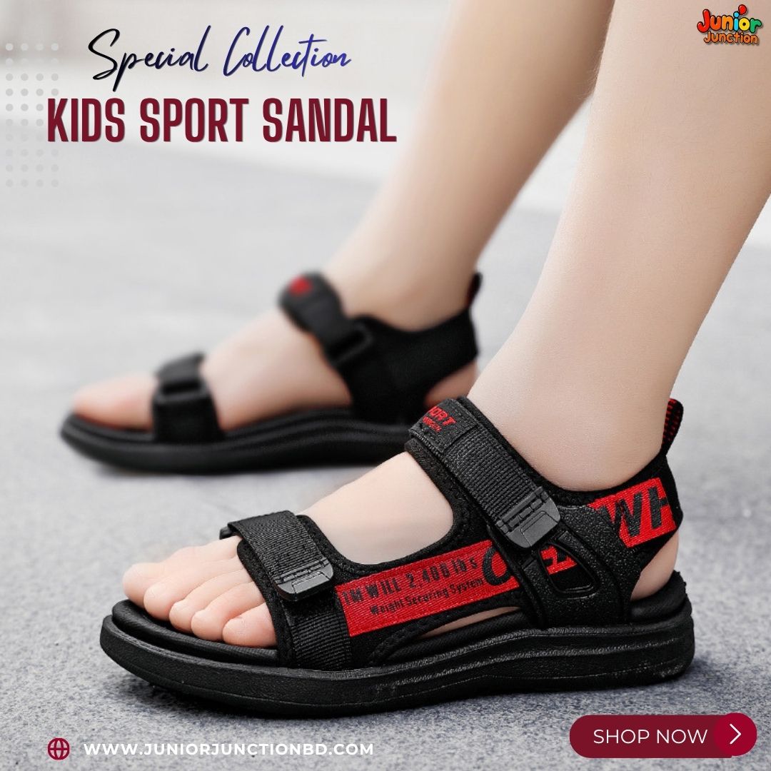 👡 Kids Urban Explorer Sport Sandals – Stealth Black & Crimson Red