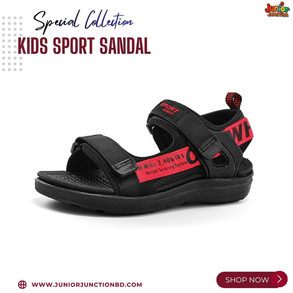 👡 Kids Urban Explorer Sport Sandals – Stealth Black & Crimson Red