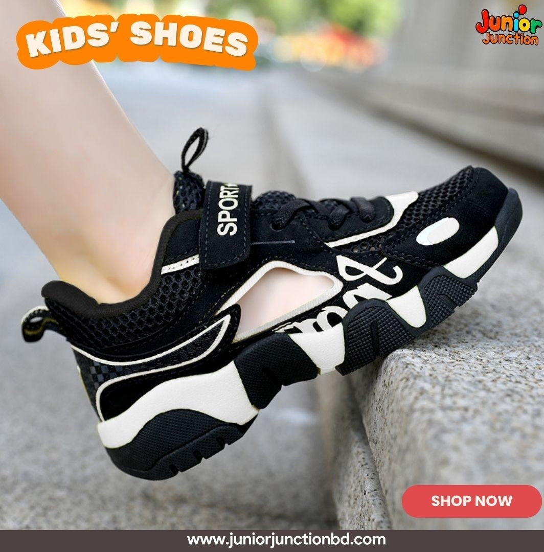 👟 Kids Urban Edge Cut-Out Sneakers – Stealth Black & Off-White