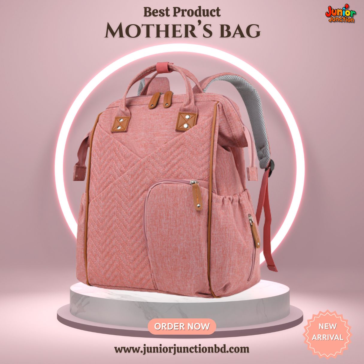 Quilted Elegance Multi-Function Mother's Bag – Rose Dust & Cognac