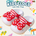 Kids Polka Dot Bow Clogs – White & Red