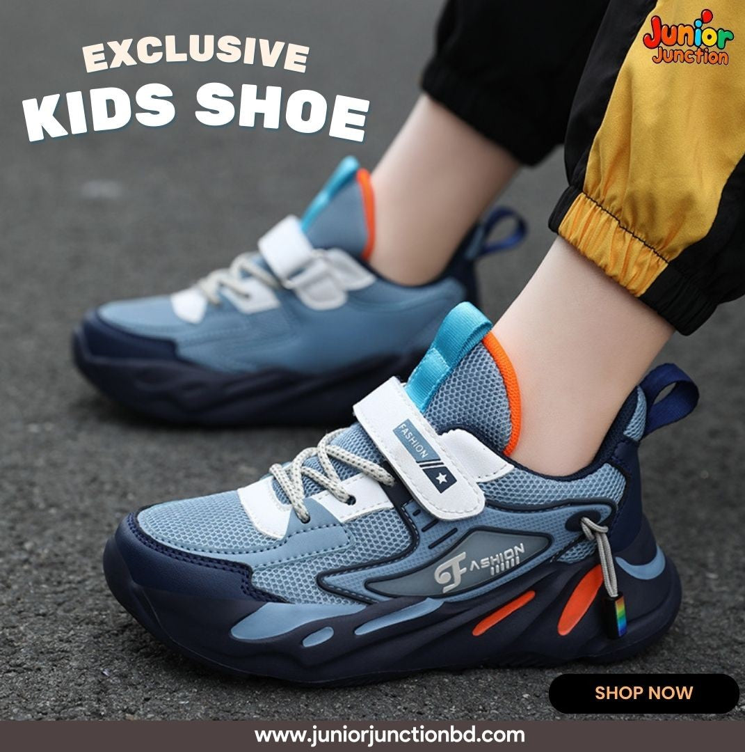👟 Kids Apex Sport Runner Sneakers – Slate Blue & Electric Orange