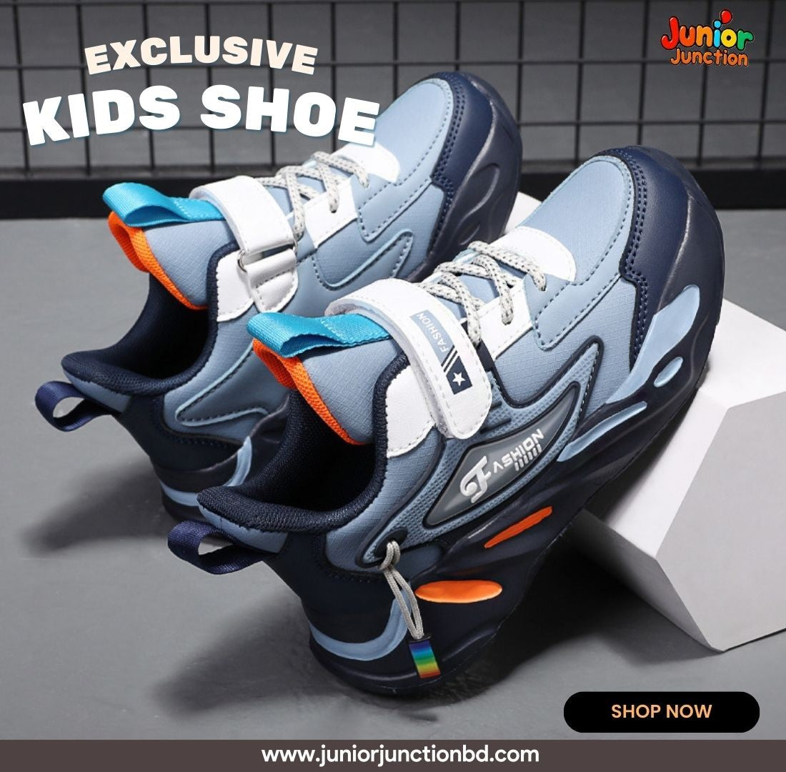 👟 Kids Apex Sport Runner Sneakers – Slate Blue & Electric Orange