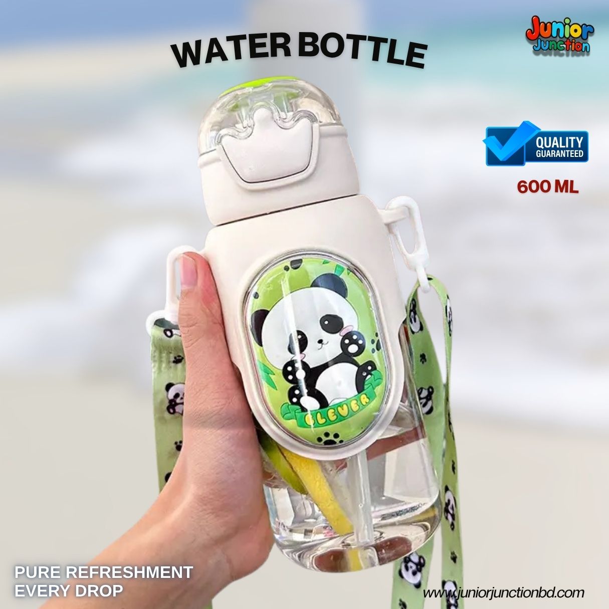 🚀✨ "Clever Panda" Premium Kids Dual-Tone Strap Water Bottle (Bamboo Green Edition) 🥤