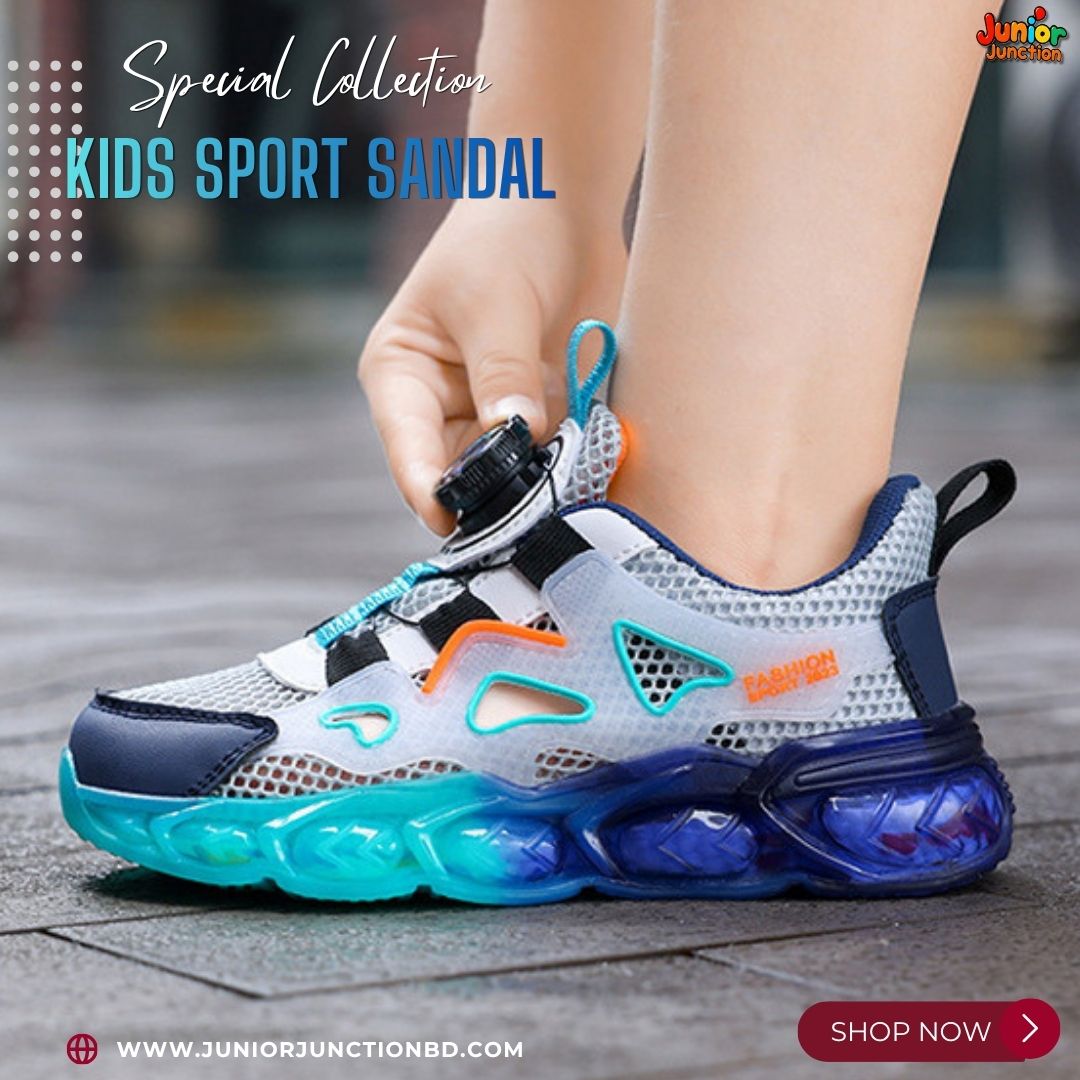 👡 Kids Quantum Spin Sport Sandals – Sonic Silver & Electric Cyan