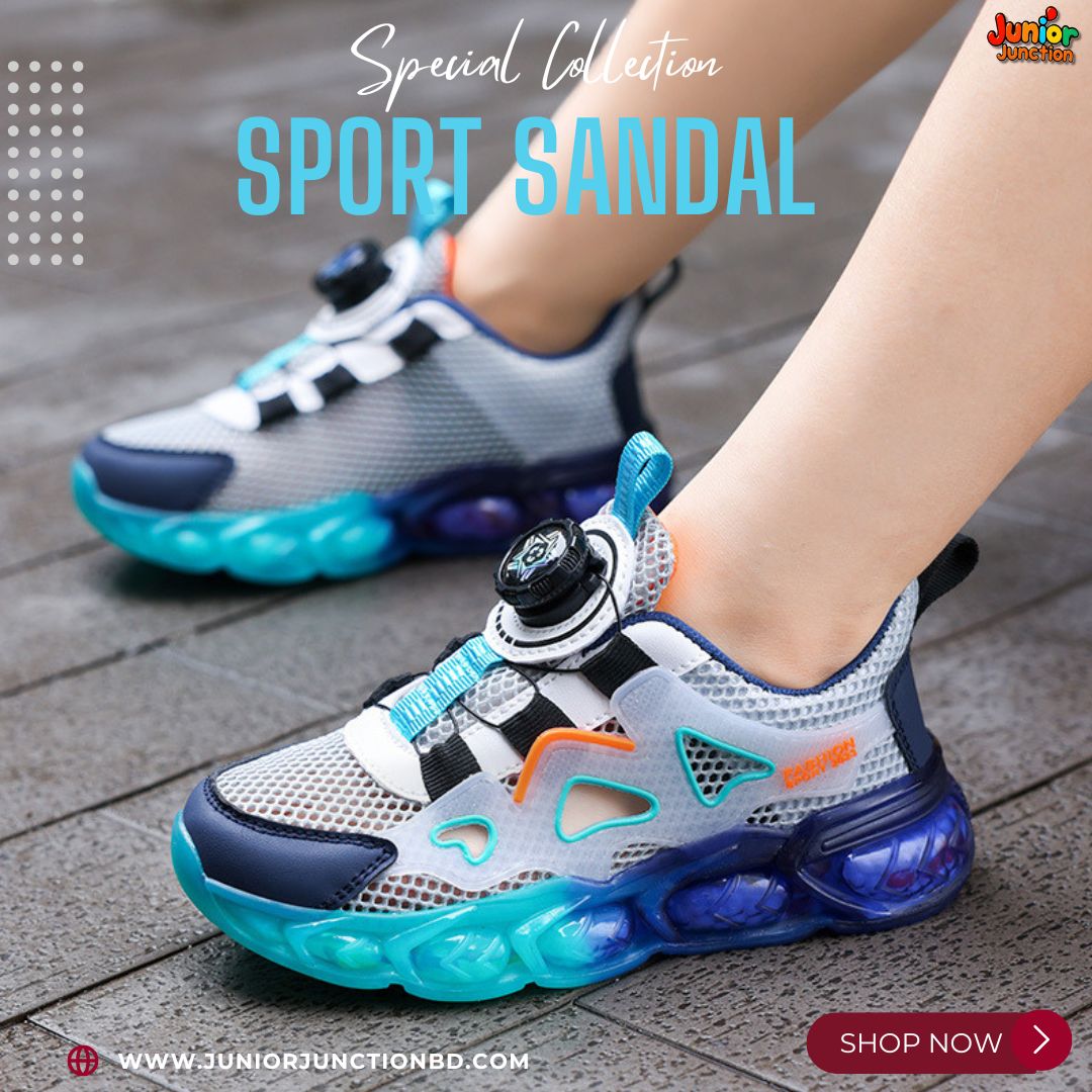 👡 Kids Quantum Spin Sport Sandals – Sonic Silver & Electric Cyan