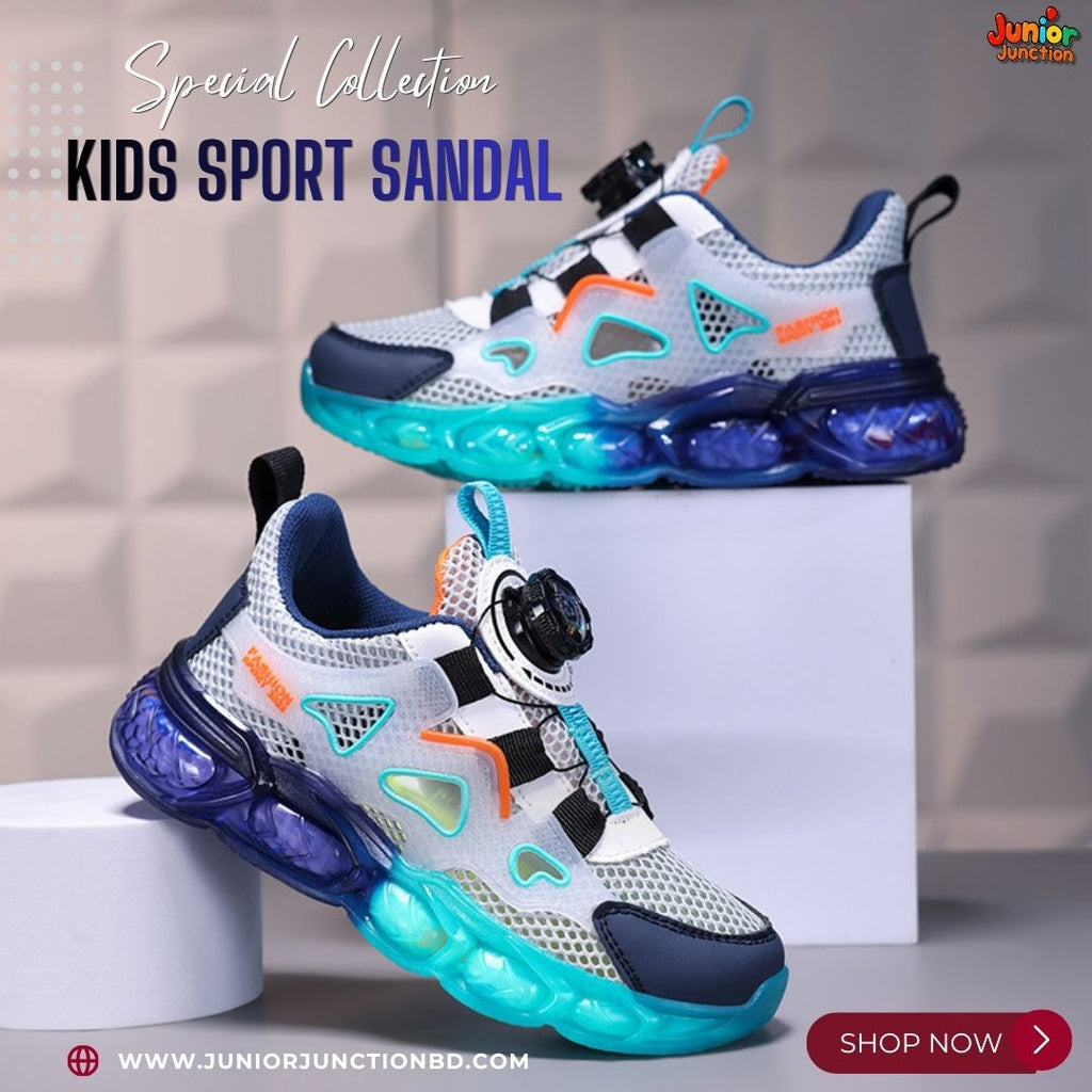 👡 Kids Quantum Spin Sport Sandals – Sonic Silver & Electric Cyan