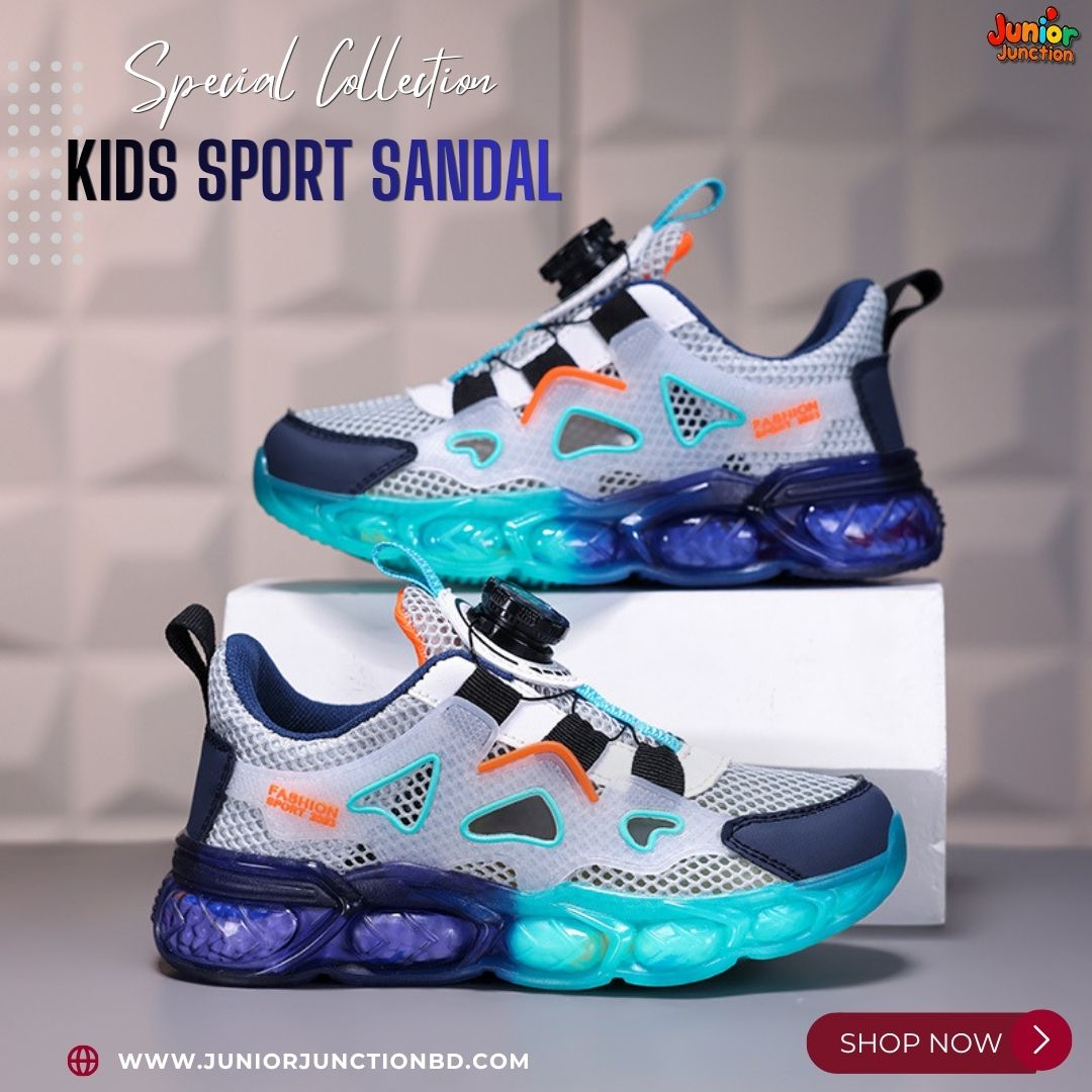 👡 Kids Quantum Spin Sport Sandals – Sonic Silver & Electric Cyan