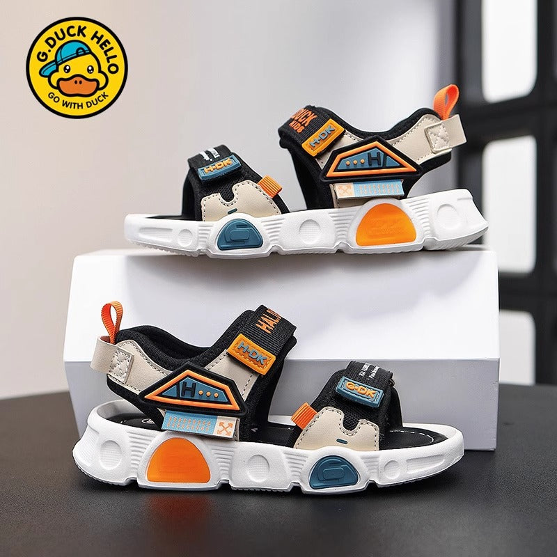 🚀 G.Duck Kids Urban Explorer Sandals – Stealth Black, Off-White & Solar Orange