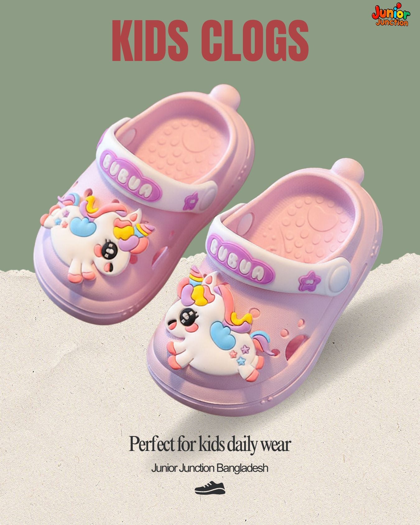 🦄 Kids Magical Unicorn Clogs – Pastel Pink & Lavender