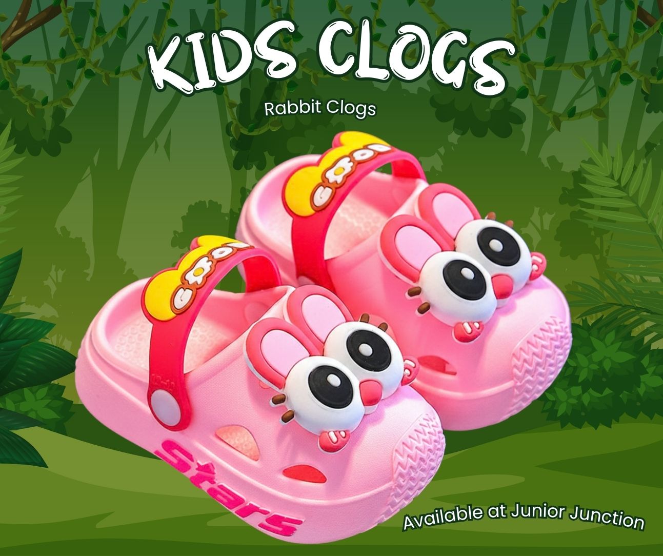 🐰 Kids Playful Rabbit Clogs – Berry Pink & Cherry Red