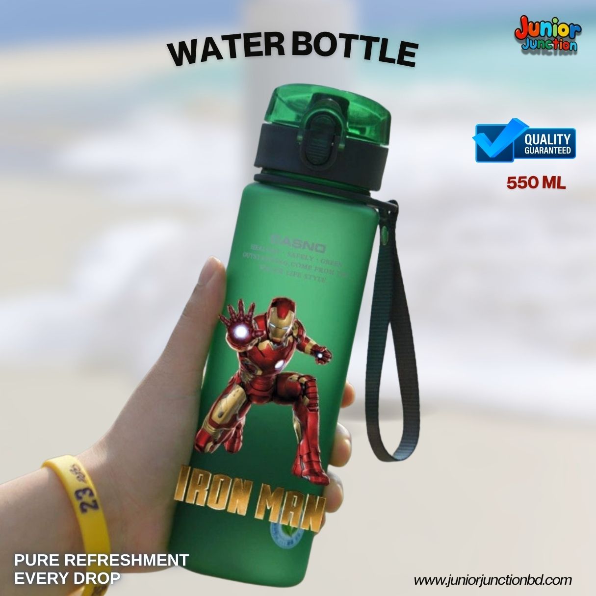 🚀🛡️ "Iron Man Avenger" Premium Kids Frosted Sports Water Bottle (Hero Green Edition) 🥤