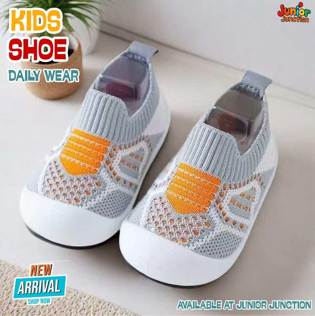 🦏 Kids Pastel Play Sock Sneakers – Urban Grey & Citrus Orange