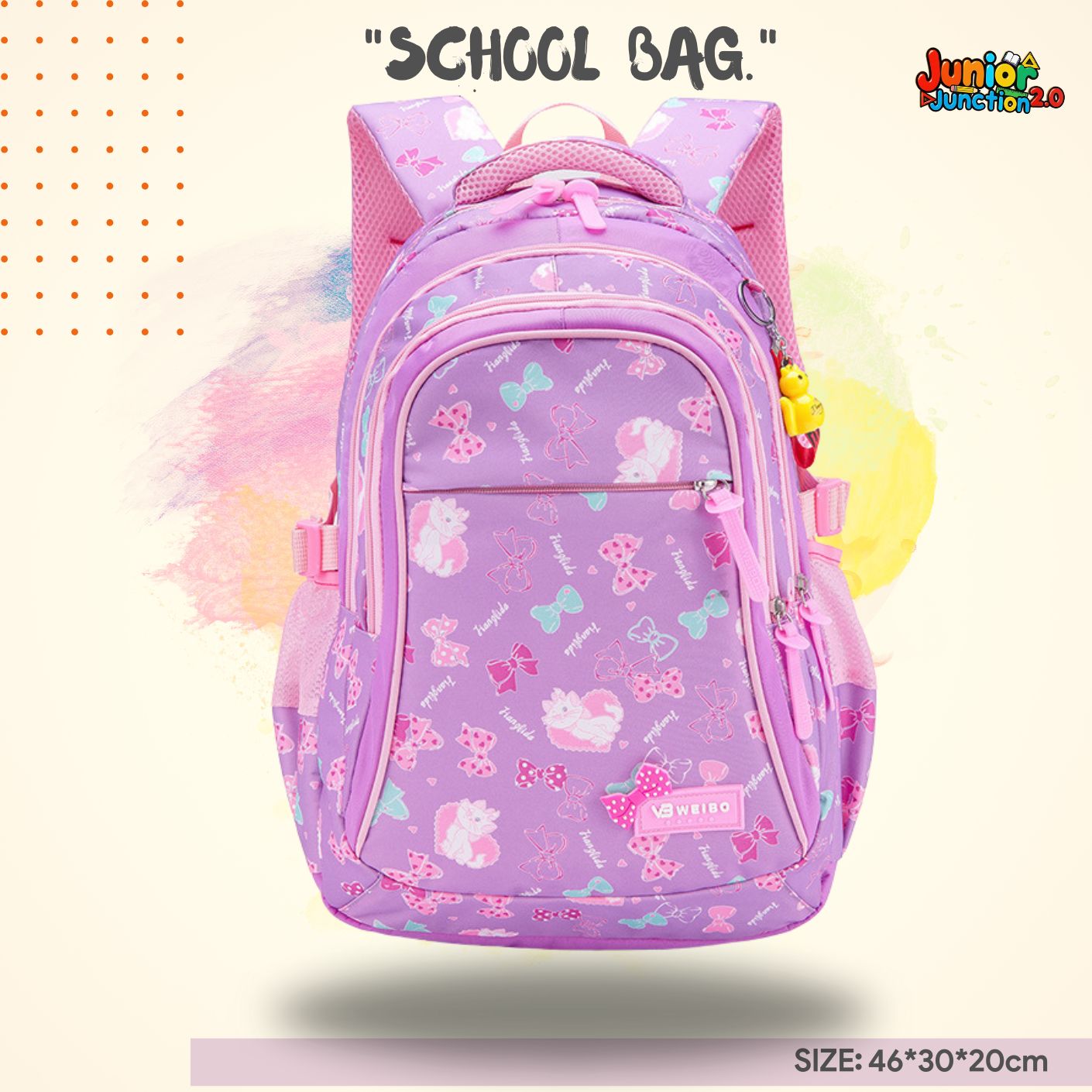 💜 "Lavender Luxe" Bow & Kitten Edition Premium School Bag 🐾✨