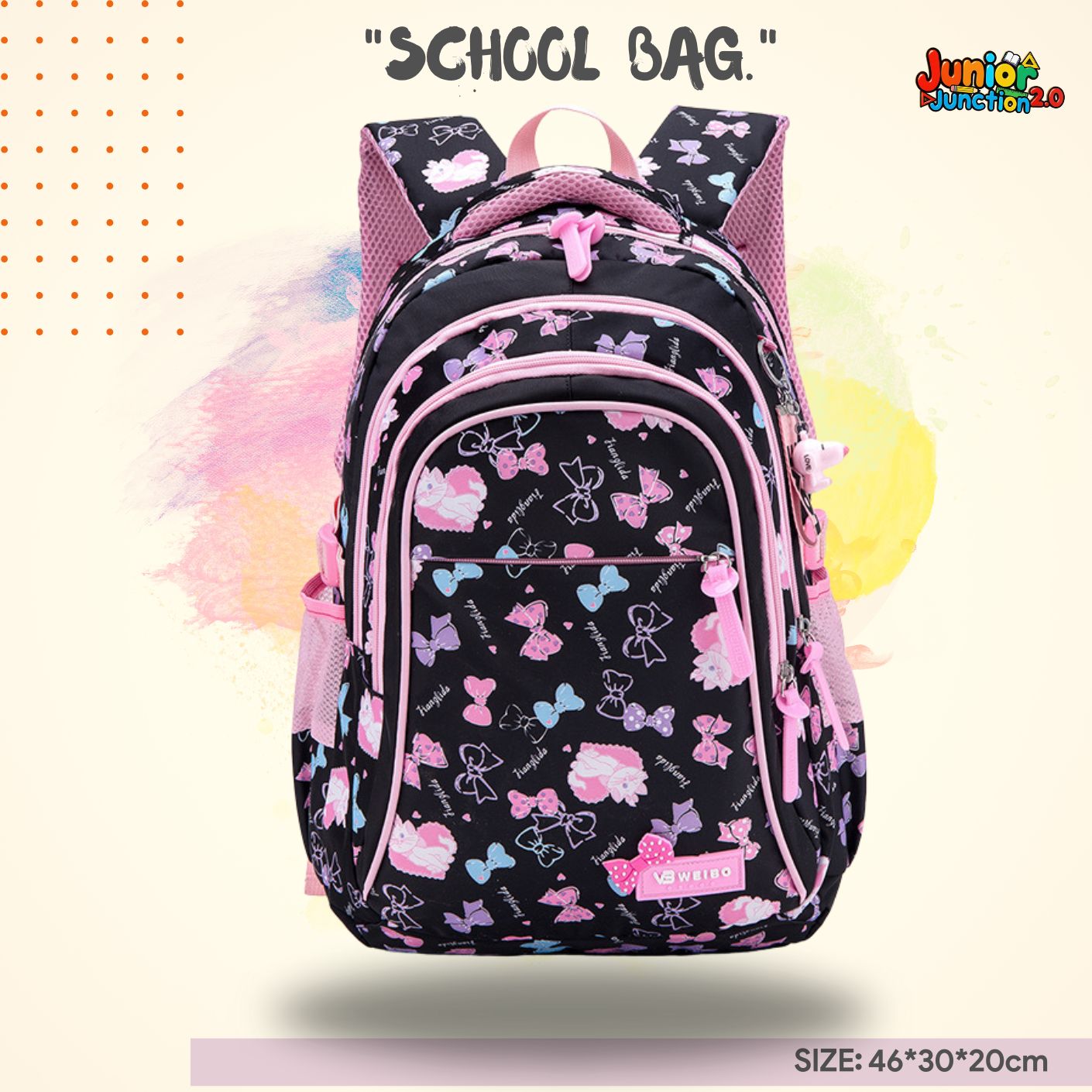 🖤 "Midnight Charm" Bow & Kitten Edition Premium School Bag 🐾✨