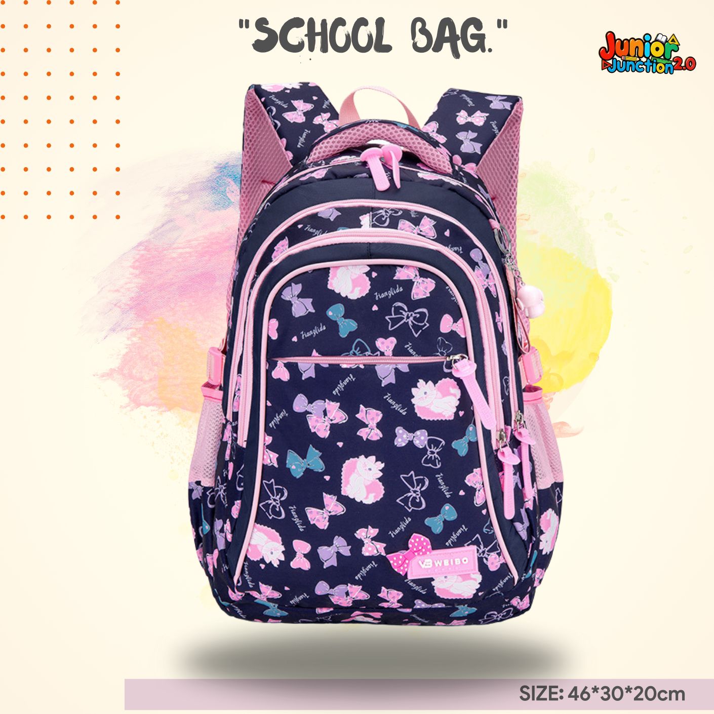 💙 "Navy Night" Bow & Kitten Edition Premium School Bag 🐾✨