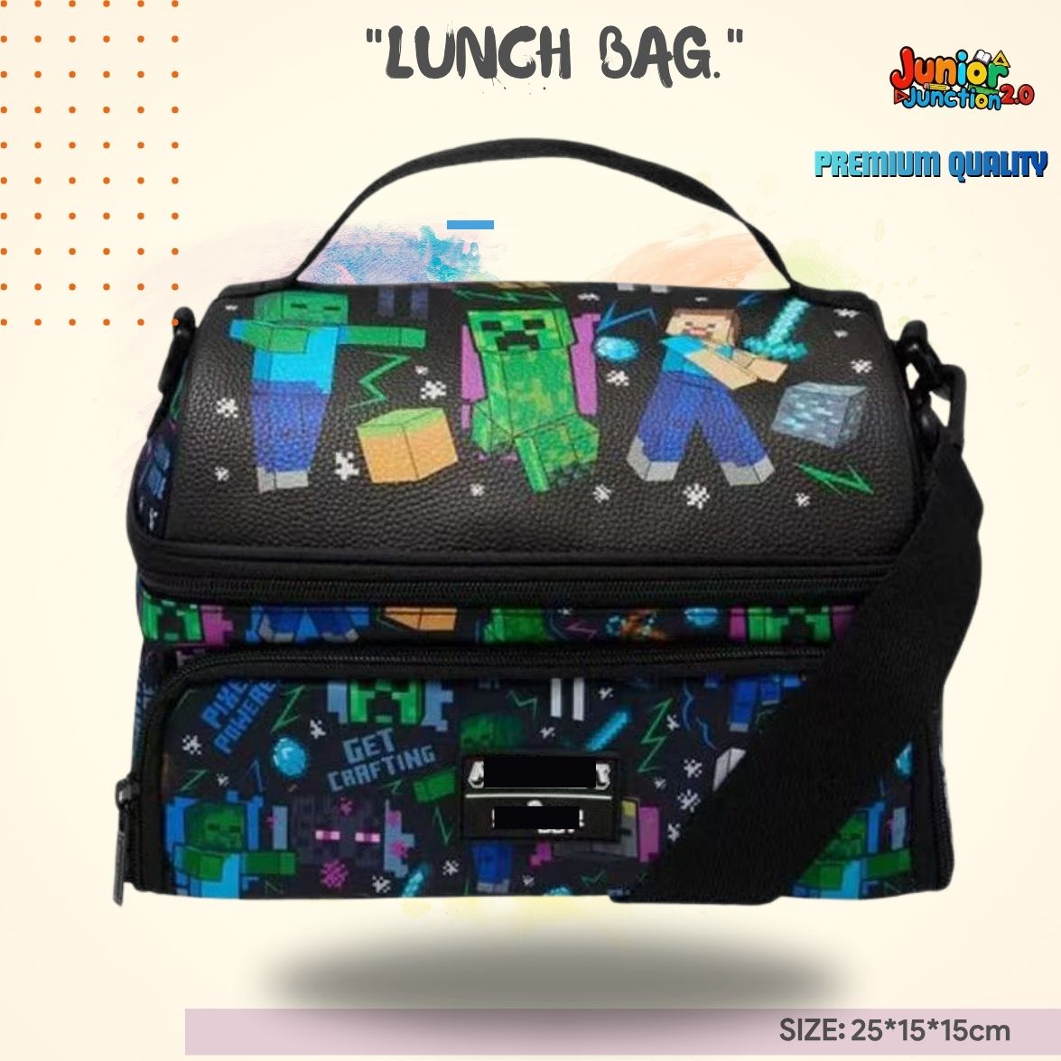 Pixel Craft Double-Deck Lunch Bag 🟩⛏️ Insulated lining and dual storage compartments.