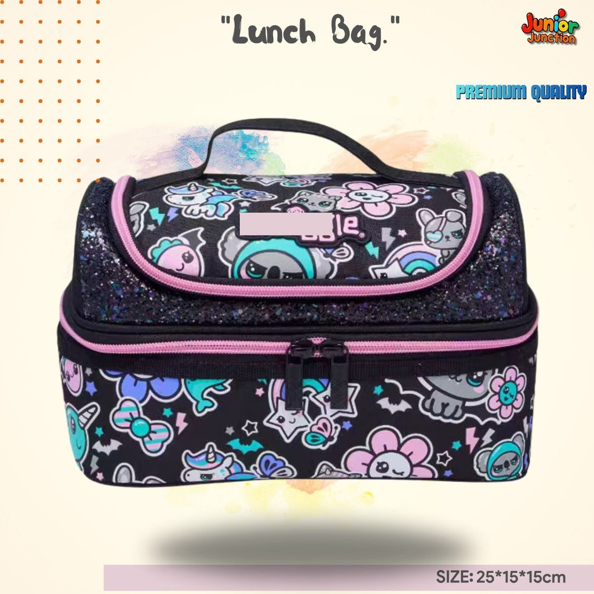 Glitter Sparkle & Friends Double-Decker Lunch Bag (Midnight Onyx & Pastel Pop)