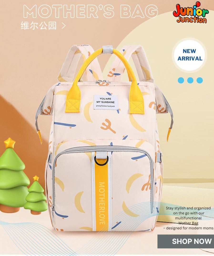 🍌 Sunshine Banana Multi-Function Mother’s Bag – Pastel Cream & Yellow (42cm)