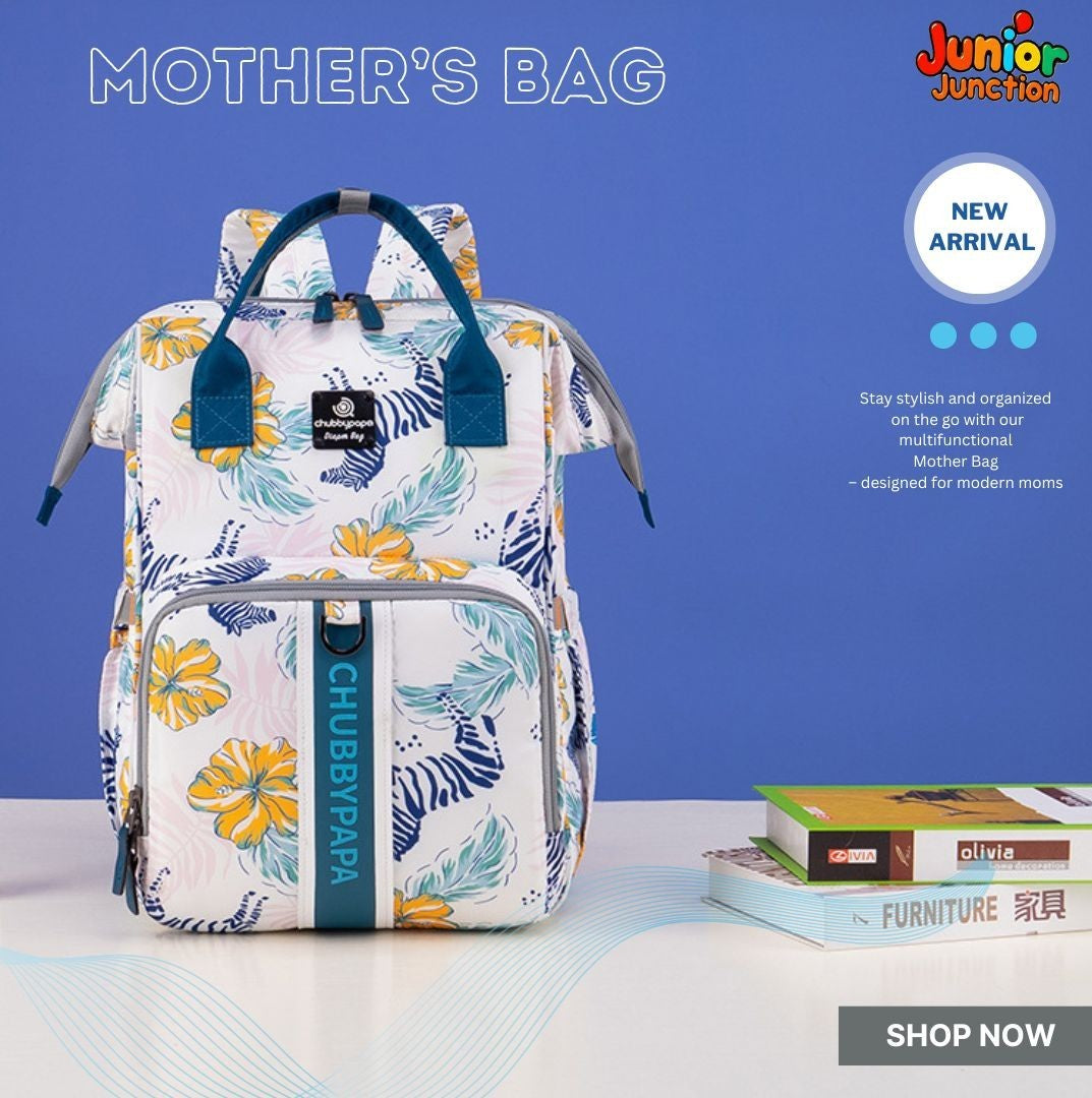 🌿 Wild Safari Multi-Function Mother’s Bag – Zebra & Floral Print (42cm)