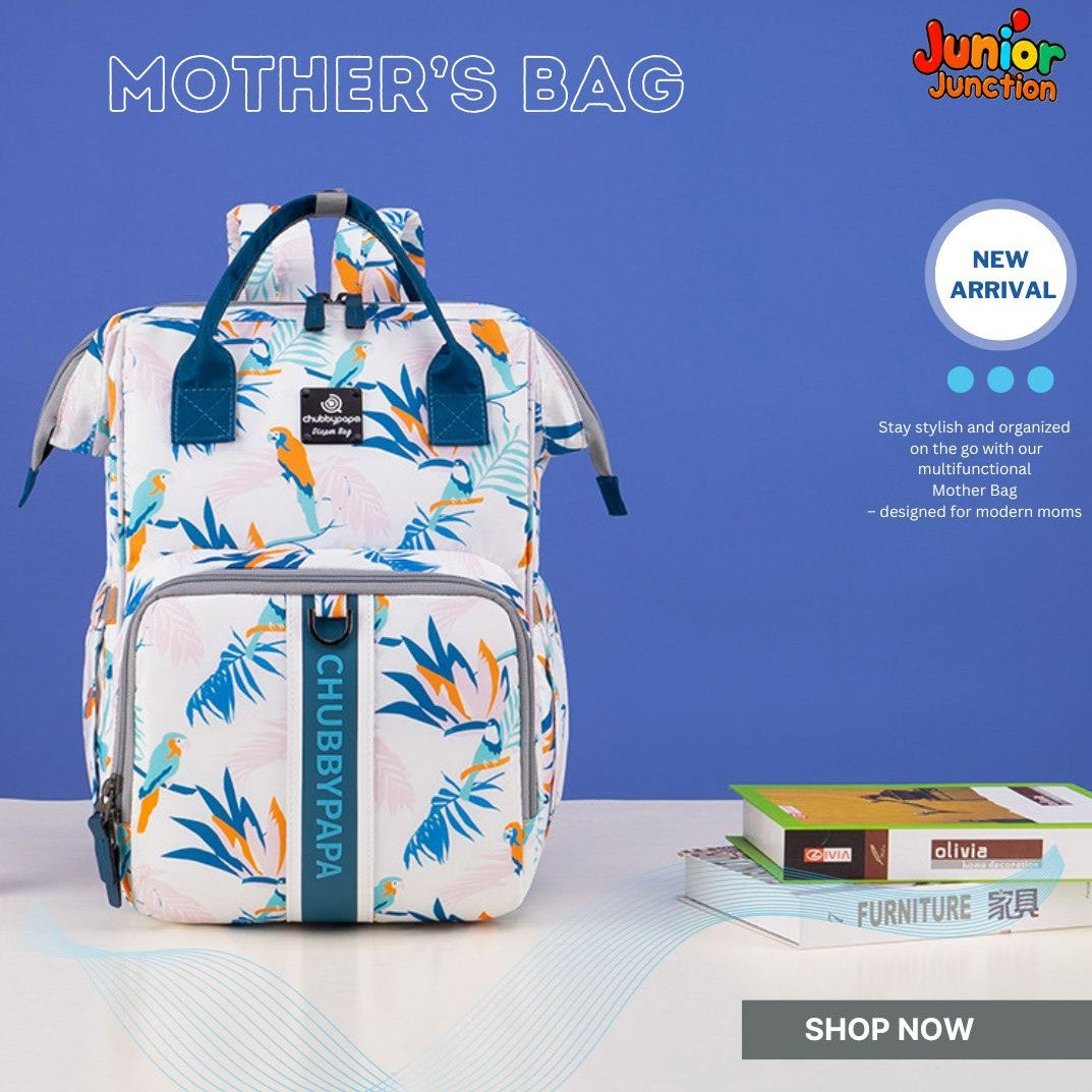 🌴 Tropical Breeze Multi-Function Mother’s Bag – Vibrant Parrot Print (42cm)