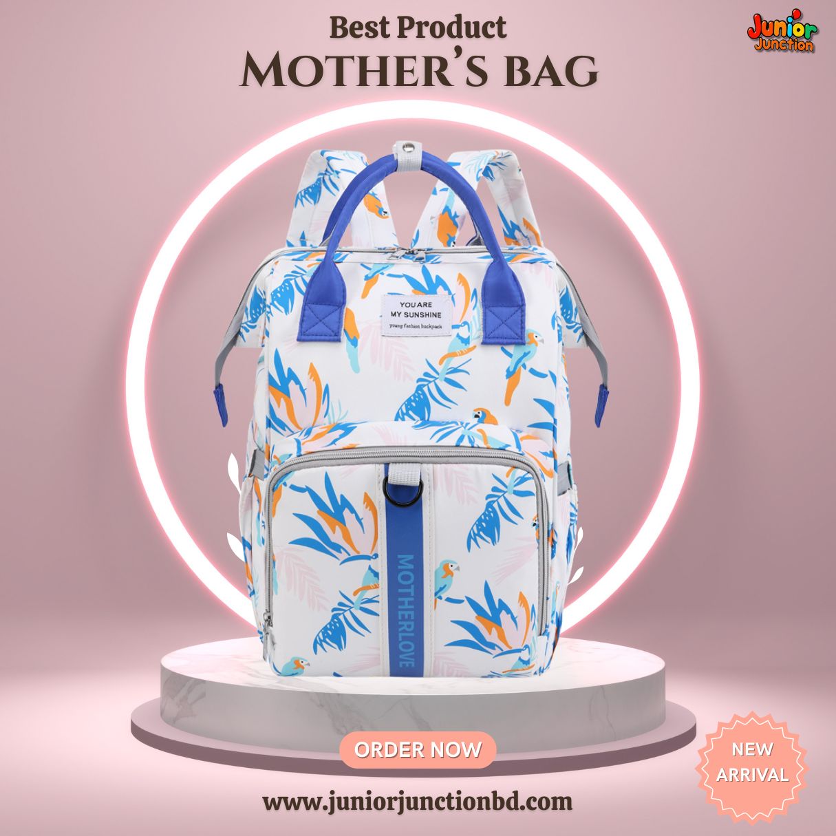 Tropical Breeze Multi-Function Mother's Bag – Vibrant Parrot Print (42cm)