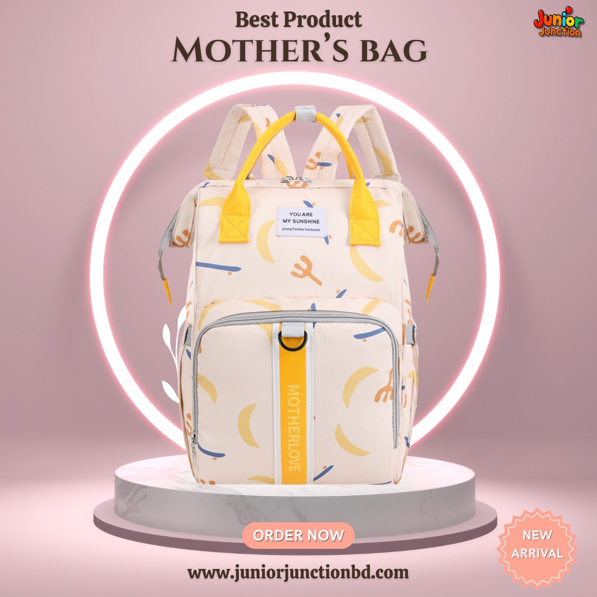 Sunshine Banana Multi-Function Mother's Bag – Pastel Cream & Yellow (42cm)