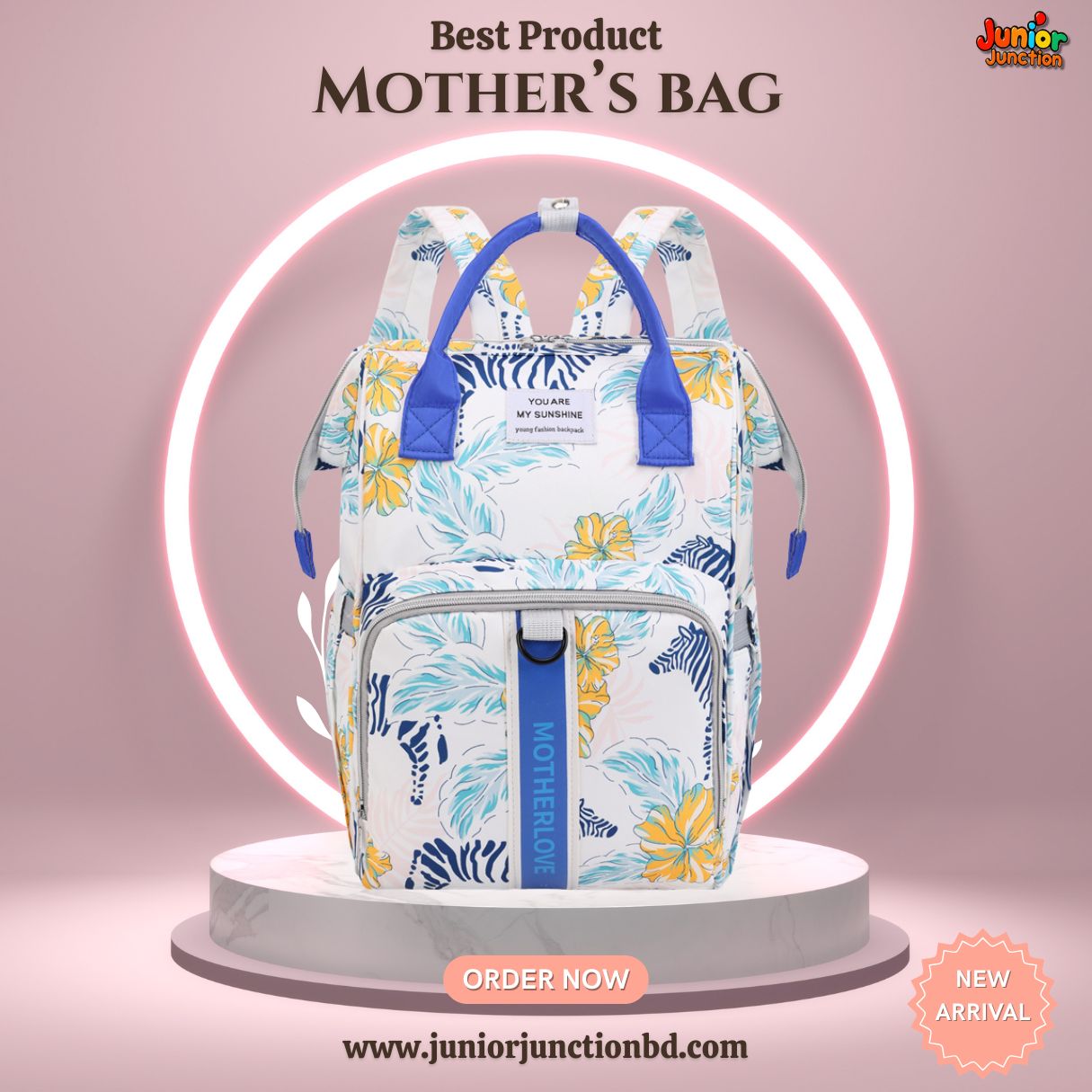 Wild Safari Multi-Function Mother's Bag – Zebra & Floral Print (42cm)