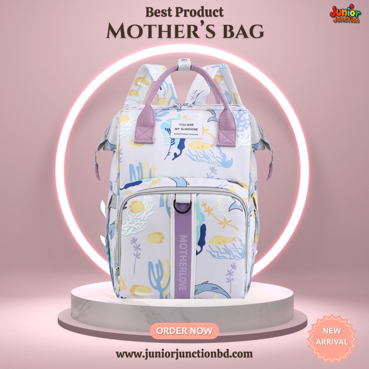 Ocean Serenity Multi-Function Mother's Bag – Pastel Aquatic Print (42cm)