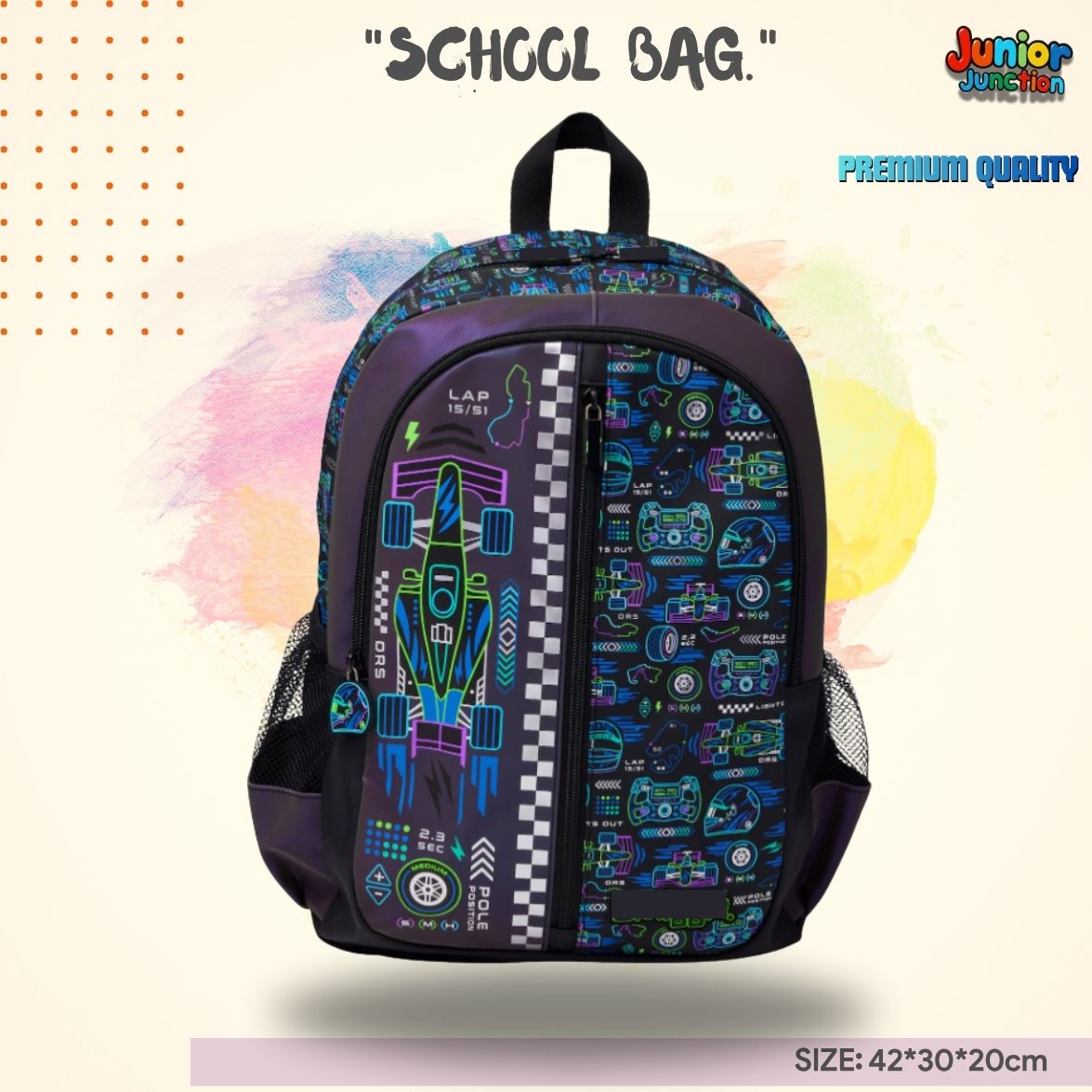 Apex Grand Prix Racing School Backpack (Midnight Cyber & Neon Circuit) 🏎️⚡🏁