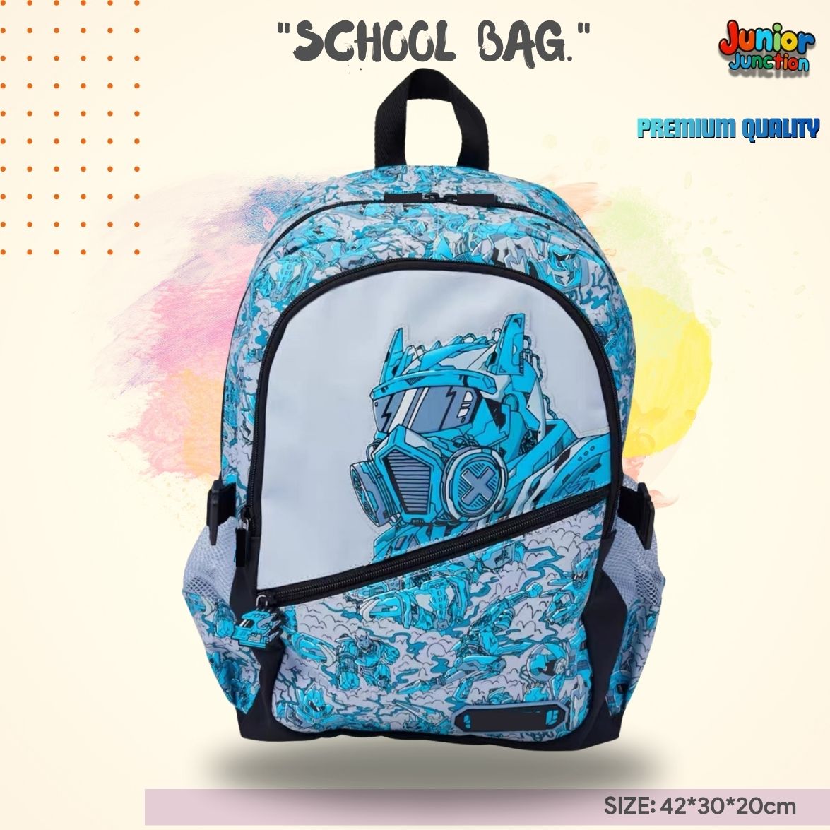 Mecha Cyber-Bot Kids Backpack (Glacier Blue & Stealth Grey) 🤖⚡️