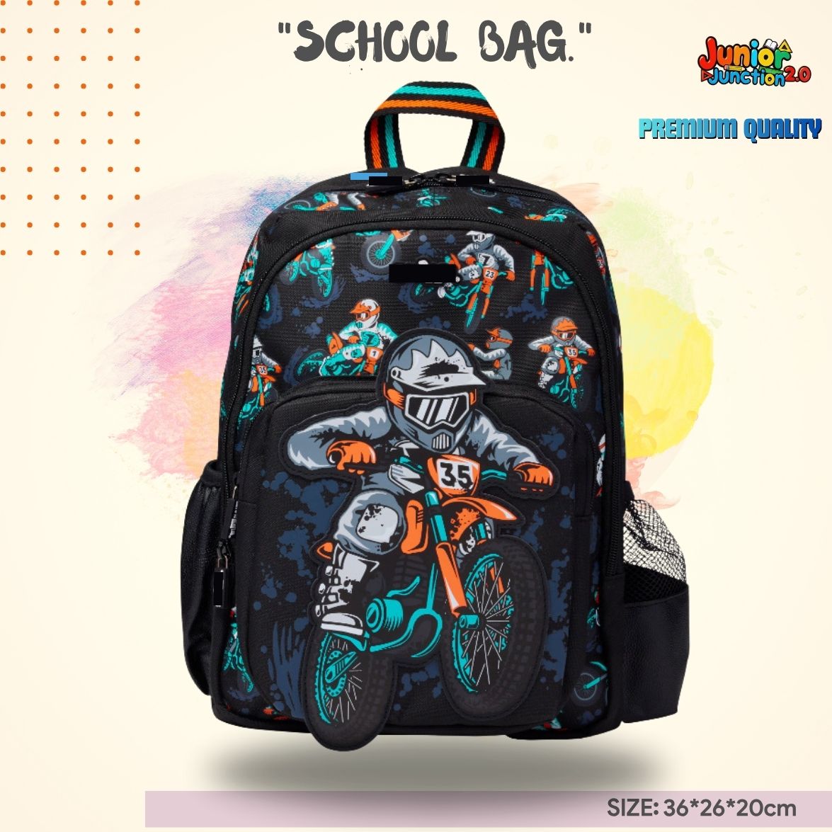 Motocross Stunt Rider 3D Kids Backpack (Stealth Black & Blaze Orange) 🏍️💨🔥
