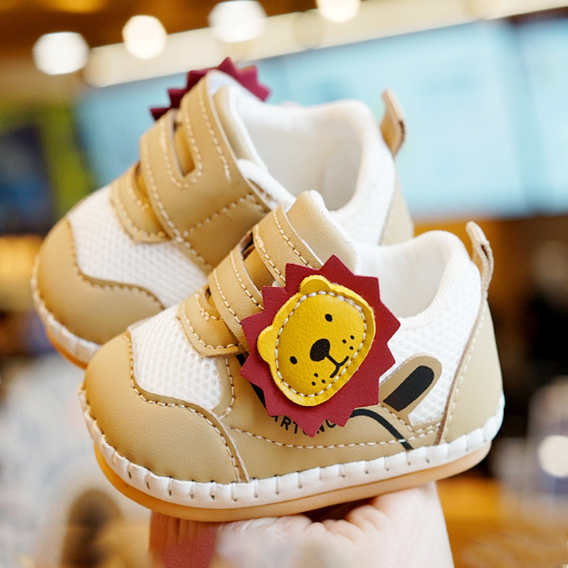 🦁 Kids Little Lion First-Steps Sneakers – Beige & White
