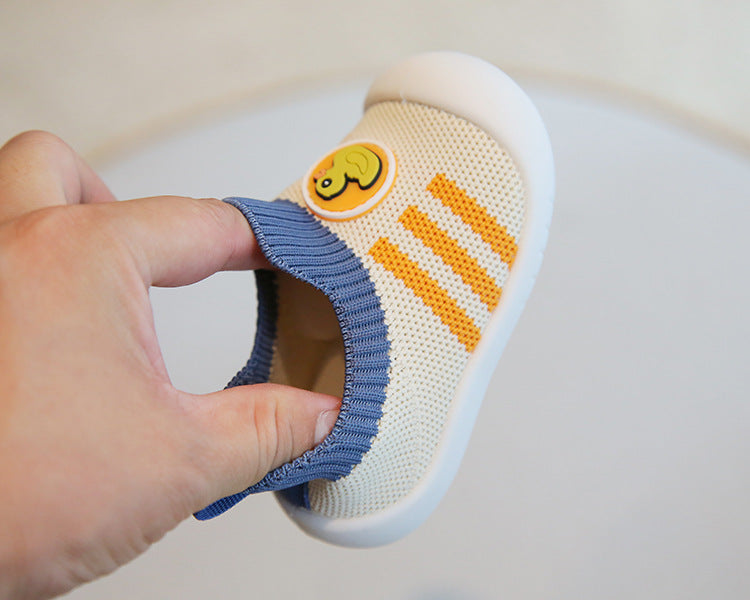 🦆 Kids Little Duckling Sock Sneakers – Cream & Denim Blue