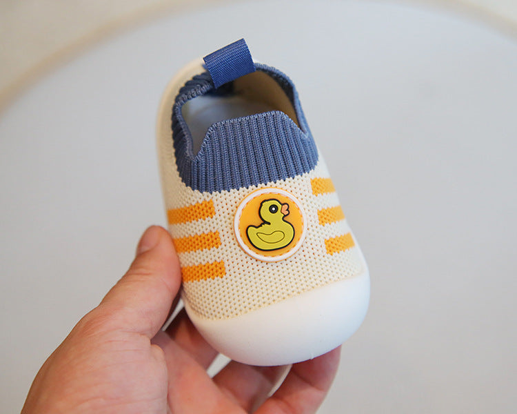 🦆 Kids Little Duckling Sock Sneakers – Cream & Denim Blue