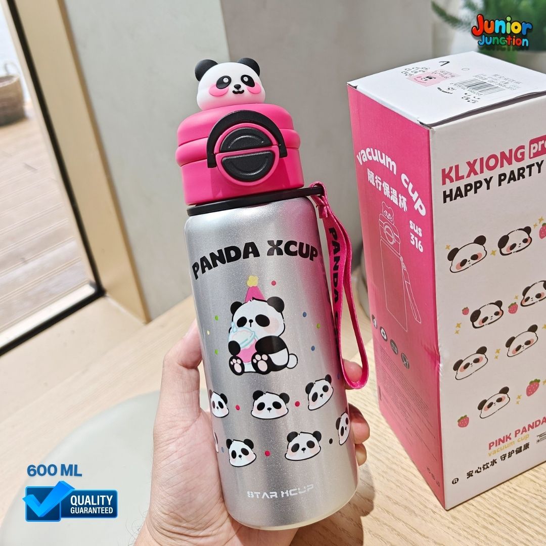 🐼🎉 "Panda XCUP" Premium Kids Insulated Stainless Steel Water Bottle (Sparkly Silver & Hot Pink Edition) 🥤