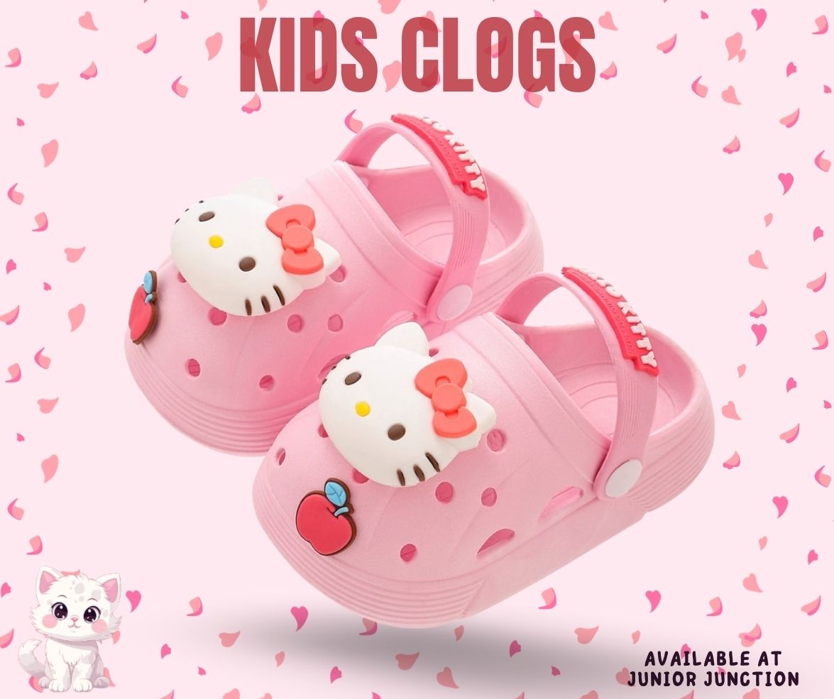🎀 Kids Cute Kitty Sakura Clogs – Pastel Petal Pink