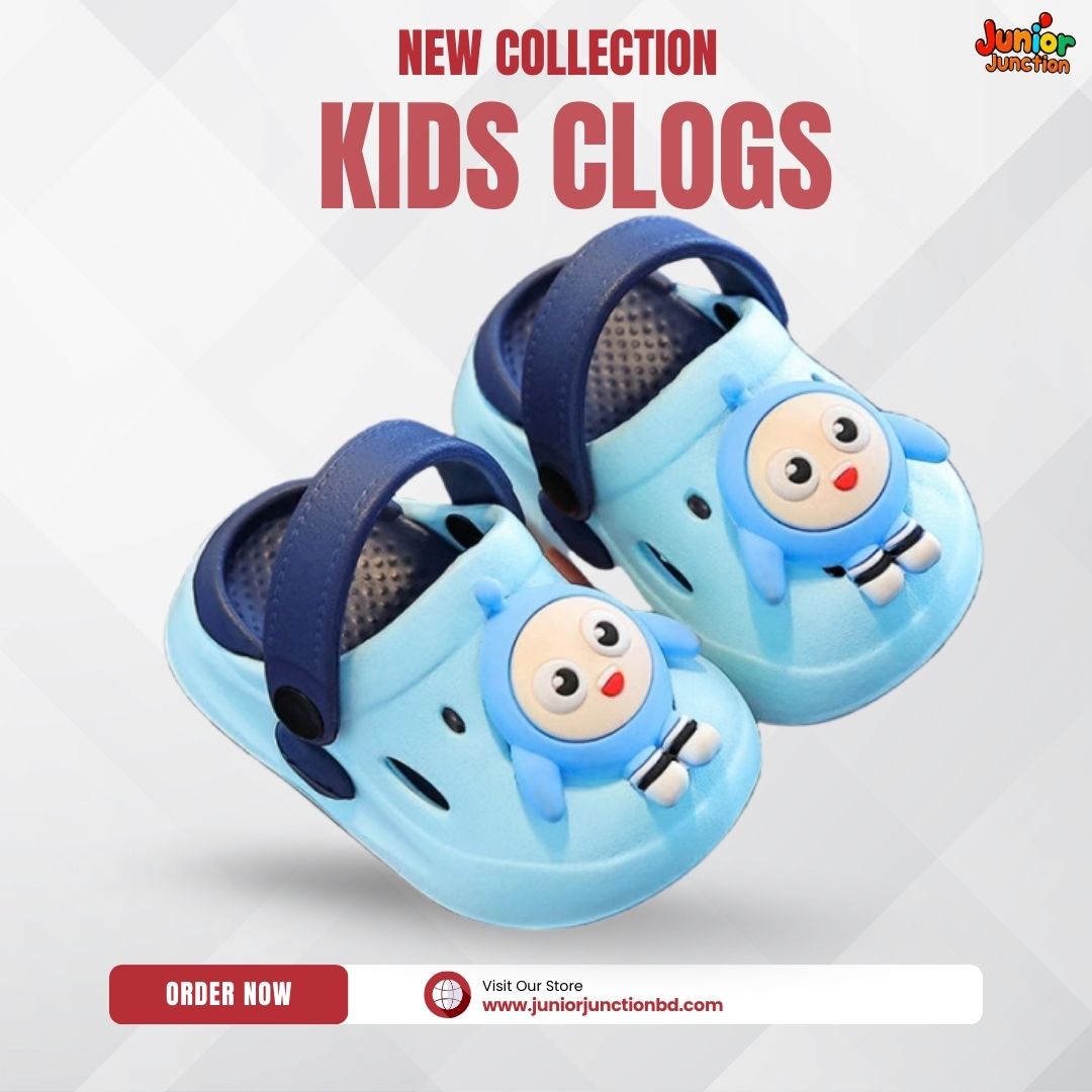 🌊 Kids Ocean Buddy Clogs – Arctic Sky & Deep Sea Blue